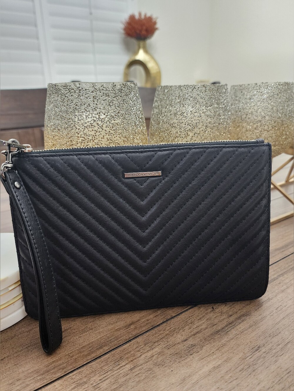 Rebecca Minkoff Black Quilted Leather Zip Wristlet